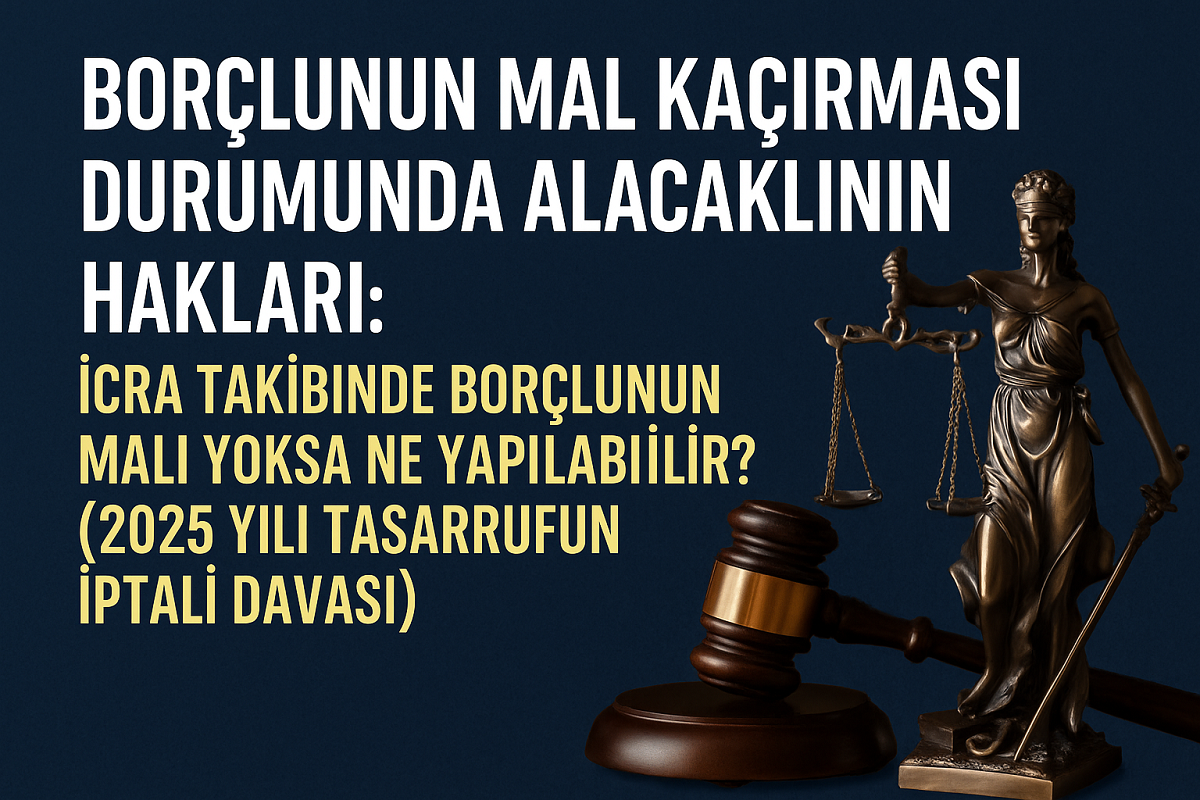 Borçlunun mal kaçırması durumunda alacaklının hakları ve icra takibinde yapılması gerekenler hakkında detaylı bilgi. 2025 yılında tasarrufun iptali davası.
