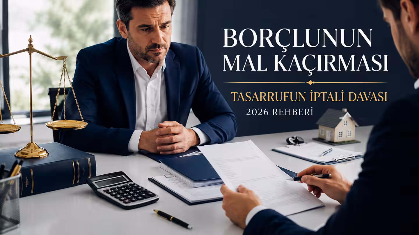 Borçlunun mal kaçırması durumunda alacaklının başvurabileceği hukuki yollar ve tasarrufun iptali davası hakkında rehber görseli.