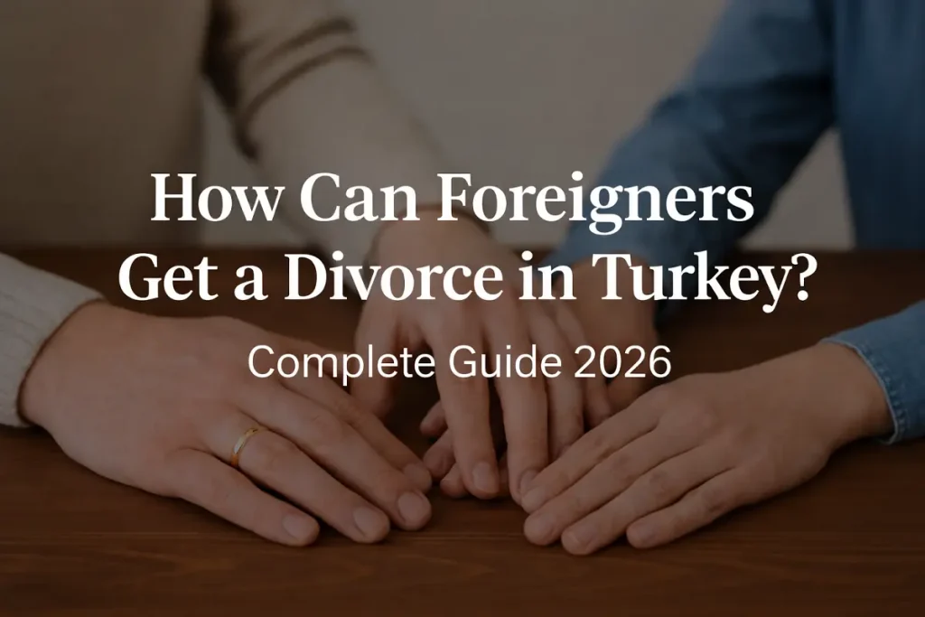 Illustration of a foreign couple going through a divorce process in Turkey, symbolizing legal procedures and Turkish court system in 2026