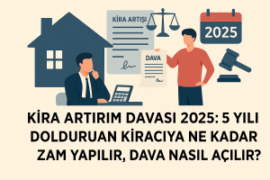 Kira artırım davası 2025 yılında ev sahibi ve kiracı arasındaki zam oranlarını belirlemek için açılabilecek dava sürecini temsil eden görsel.