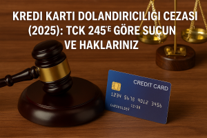 Kredi kartı dolandırıcılığı cezası hakkında 2025 TCK 245 düzenlemesi ve mağdur haklarıyla ilgili bilgilendirici görsel.