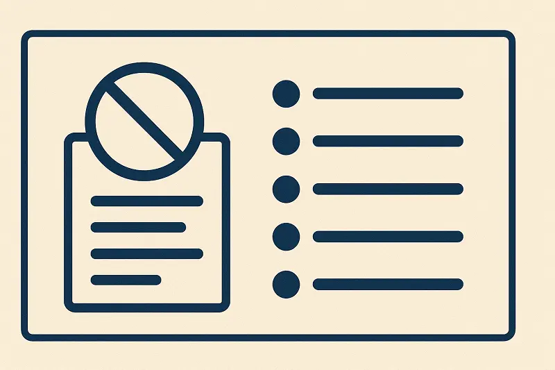 Illustration showing a document list and prohibition icon representing different Restriction Codes in Turkey and their meanings