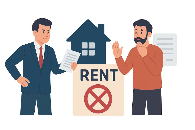 Landlord confronting a non-paying tenant with overdue rent documents, illustrating when fast-track proceedings apply to Evict a Tenant Who Does Not Pay Rent in Turkey under Turkish rental law.