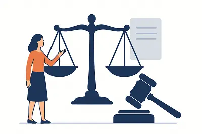 Türkiye’ye giriş yasağı nasıl kaldırılır sürecinde idari dava ve iptal davası aşaması — adalet terazisi, kadın avukat ve mahkeme tokmağı görseli.