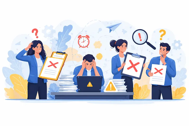 Çalışma İzni Nasıl Alınır sürecinde yabancıların ve işverenlerin çalışma izni başvurusu sırasında en sık yaptığı hataları ve yanlış başvuru risklerini anlatan görsel