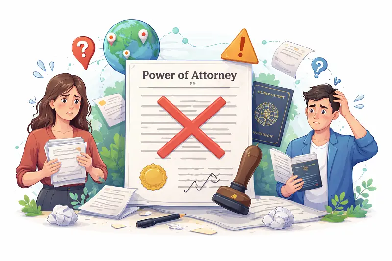 Issue a Power of Attorney Abroad for Use in Turkey, illustrating common mistakes such as missing apostille, incorrect legal wording, unsigned documents, and invalid authorization in international power of attorney procedures.