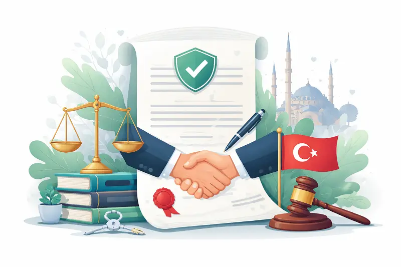 Issue a Power of Attorney Abroad for Use in Turkey, representing a legally valid power of attorney with a signed document, handshake, Turkish flag, scales of justice, and official legal symbols.