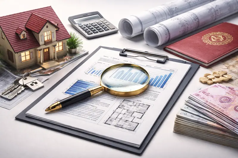 Preparing a valuation report at the Land Registry office as the first step to obtain the Certificate of Eligibility for Turkish Citizenship by Real Estate Investment, including property appraisal documents, calculator, architectural plans and Turkish title deed