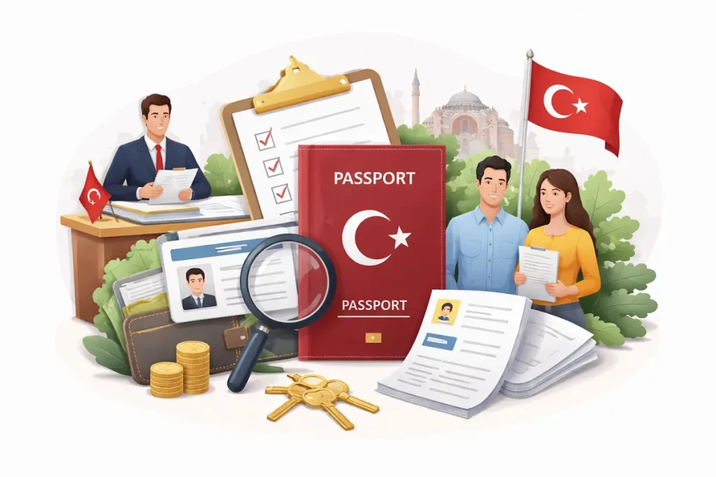 Key requirements for Turkish Citizenship by Naturalization including 5 years residence, financial stability, clean criminal record and legal eligibility criteria in Turkey