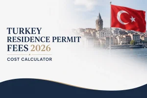Turkey residence permit fees calculator showing cost breakdown by nationality and duration